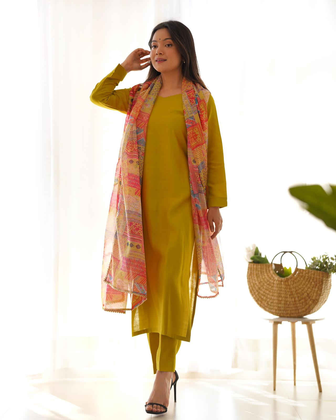 Light OliveGreen Viscose Straight Kurta Set - Shopaholics Choice