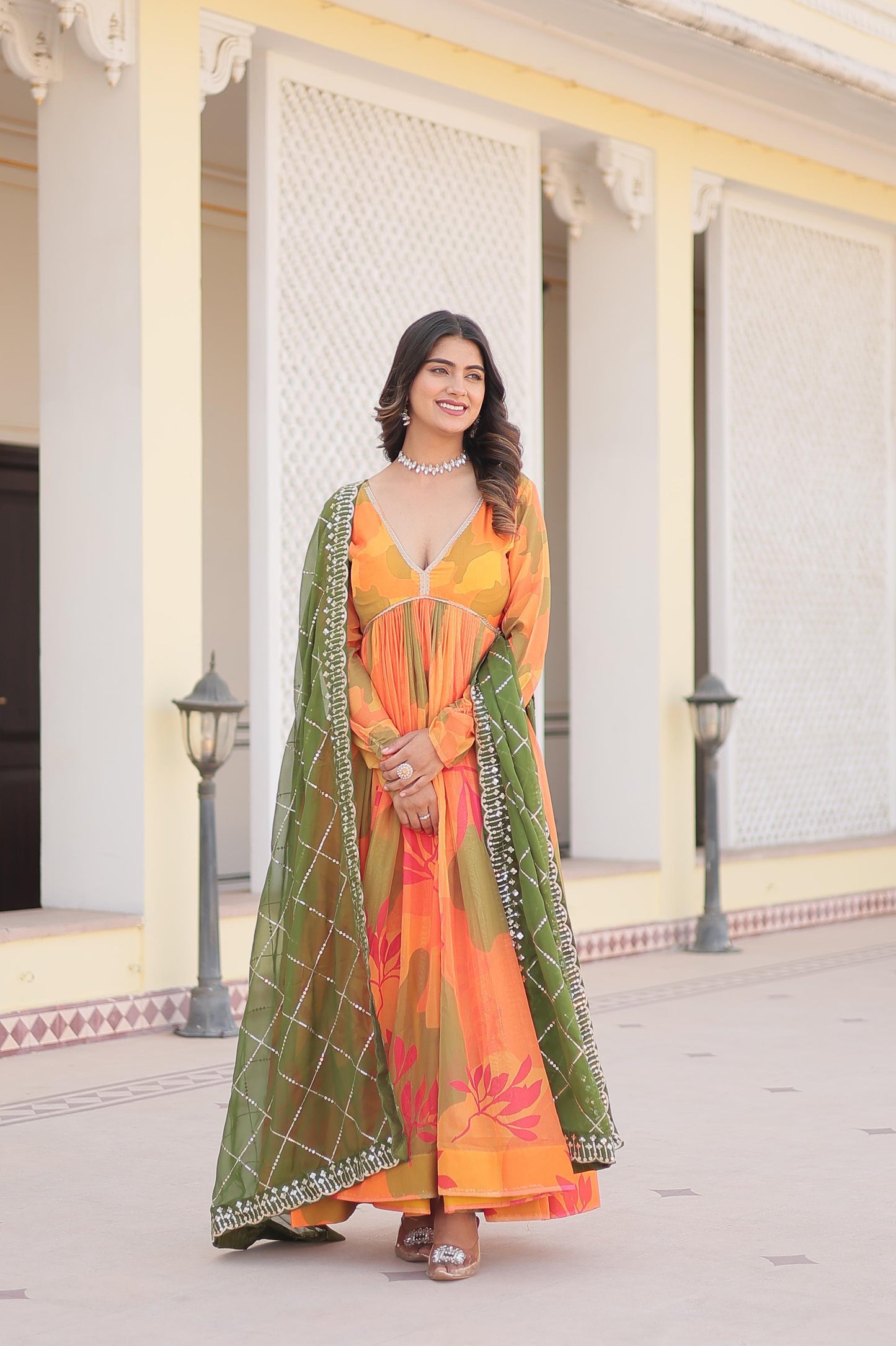 Russian Silk Printed Embro Anarkali Gown - Shopaholics Choice