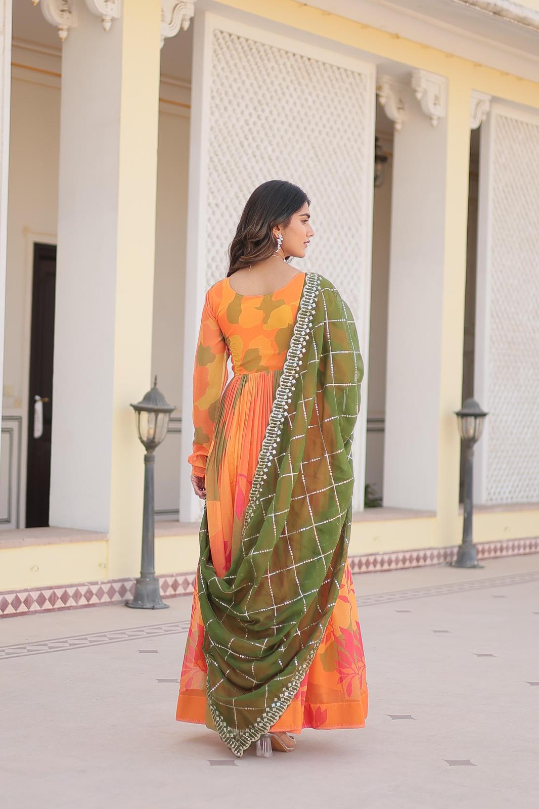 Russian Silk Printed Embro Anarkali Gown - Shopaholics Choice