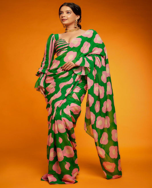 Georgette Satin Printed Saree - Shopaholics Choice