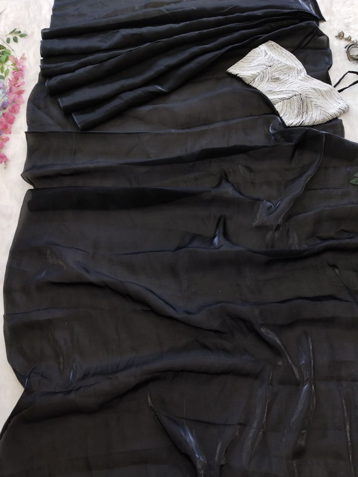 Black Jimmy Choo Silk Predrapped Saree - Shopaholics Choice