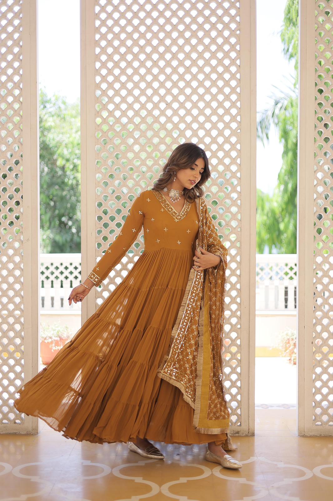 Solidcolour Georgette Rice Sequins Work Gown - Shopaholics Choice