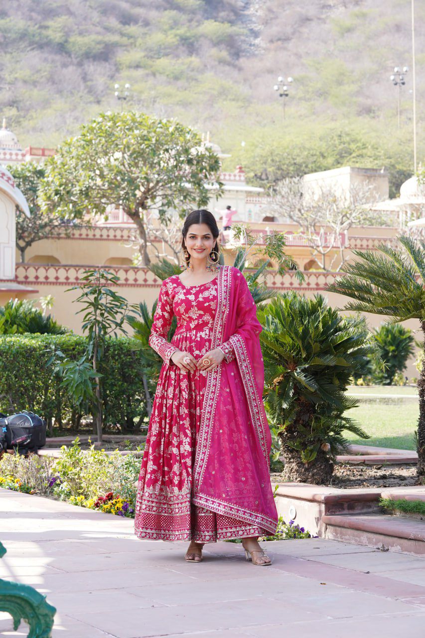 Viscose Jacquard Embroidered Gown - Shopaholics Choice