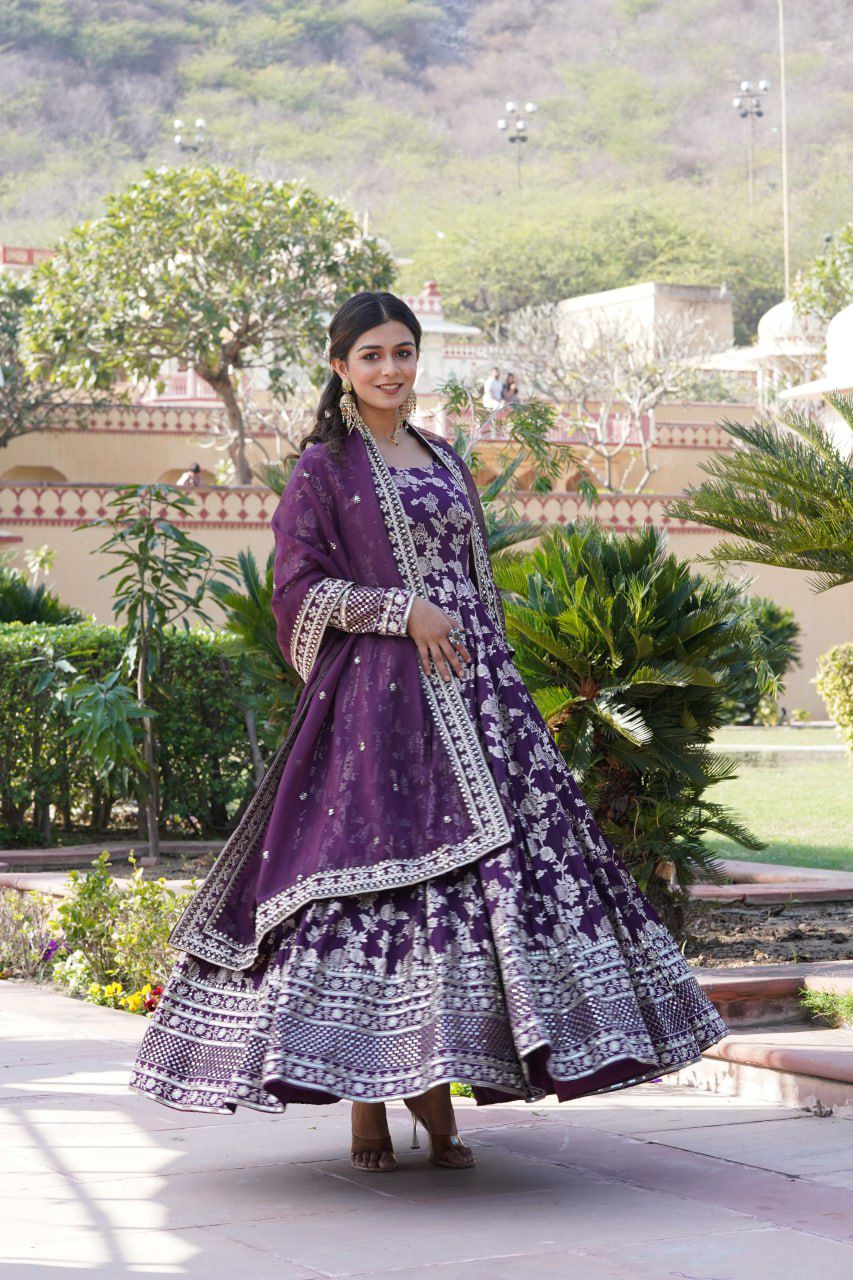 Viscose Jacquard Embroidered Gown - Shopaholics Choice