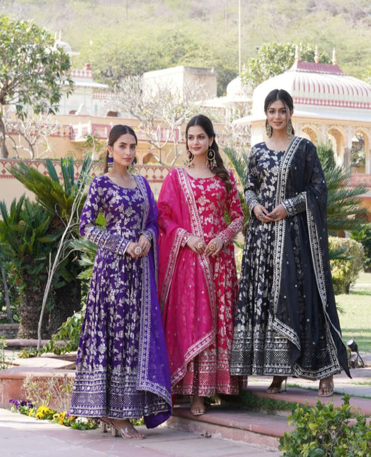 Viscose Jacquard Embroidered Gown - Shopaholics Choice