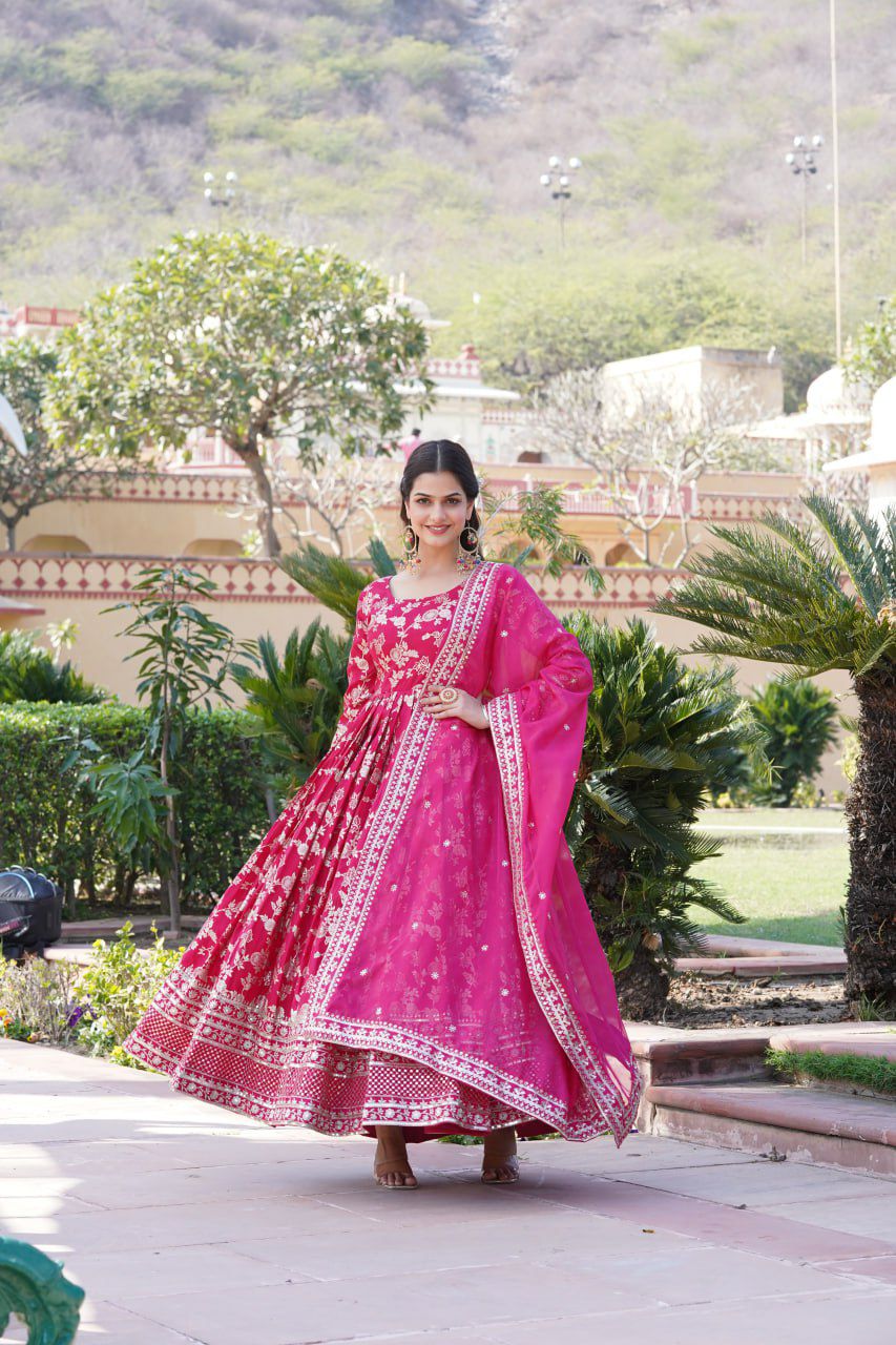 Viscose Jacquard Embroidered Gown - Shopaholics Choice
