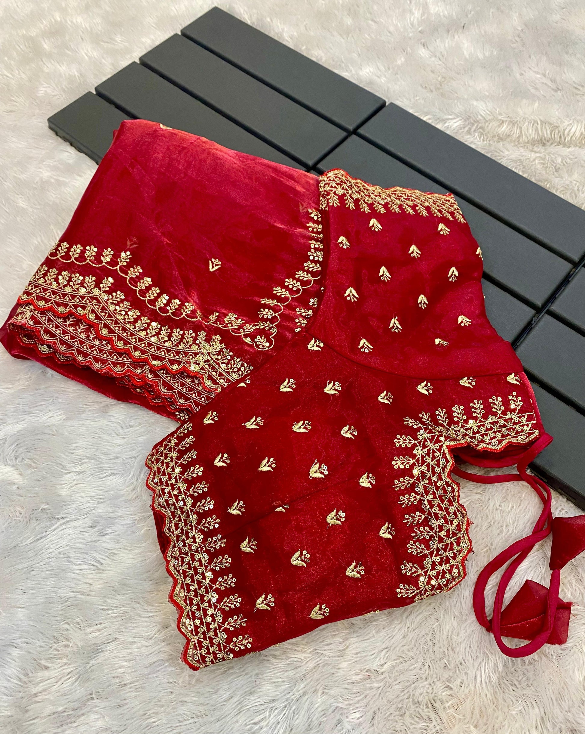 Red Jimmy Choo Zari Embroidered Saree - Shopaholics Choice