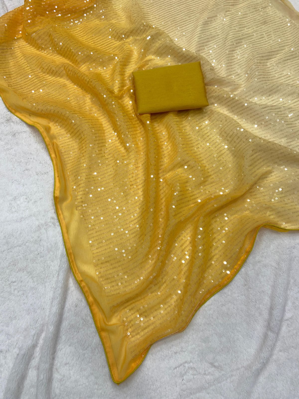 Yellow Ombre Georgette Sequins Saree - Shopaholics Choice