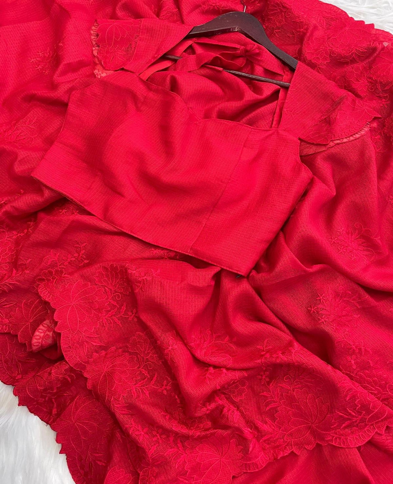 Solidcolour Kota Chex Embroidered Saree - Shopaholics Choice