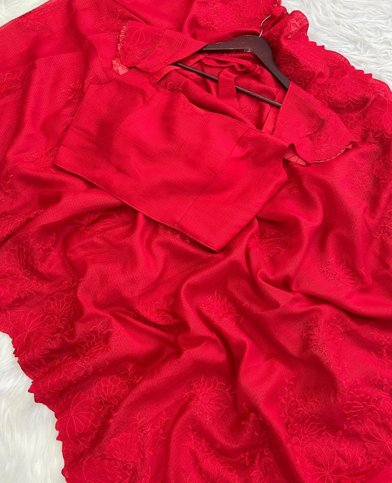 Solidcolour Kota Chex Embroidered Saree - Shopaholics Choice