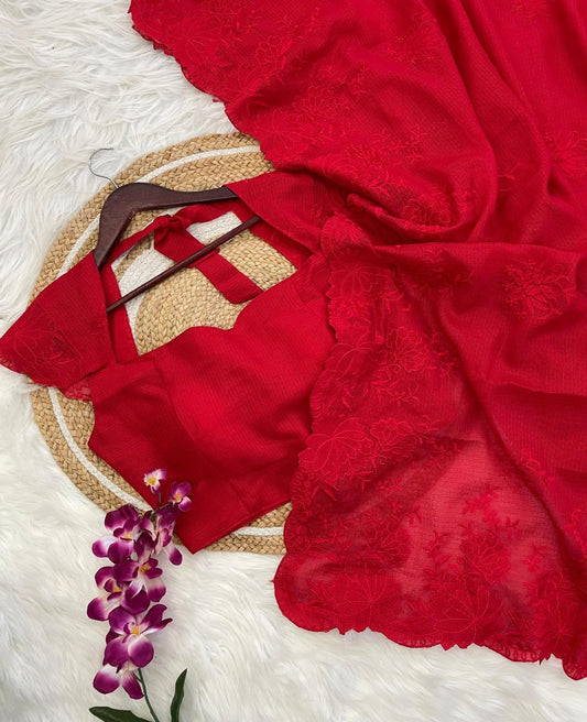 Solidcolour Kota Chex Embroidered Saree - Shopaholics Choice