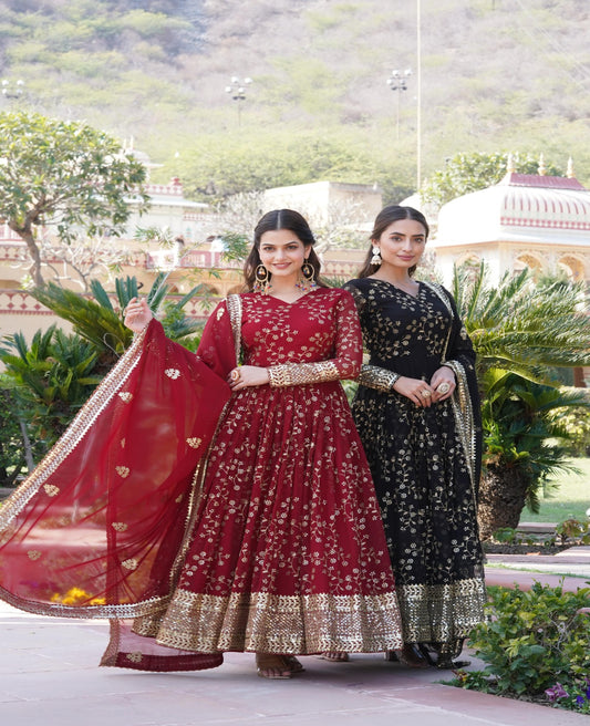Faux Blooming Rich Embroidered Gown - Shopaholics Choice