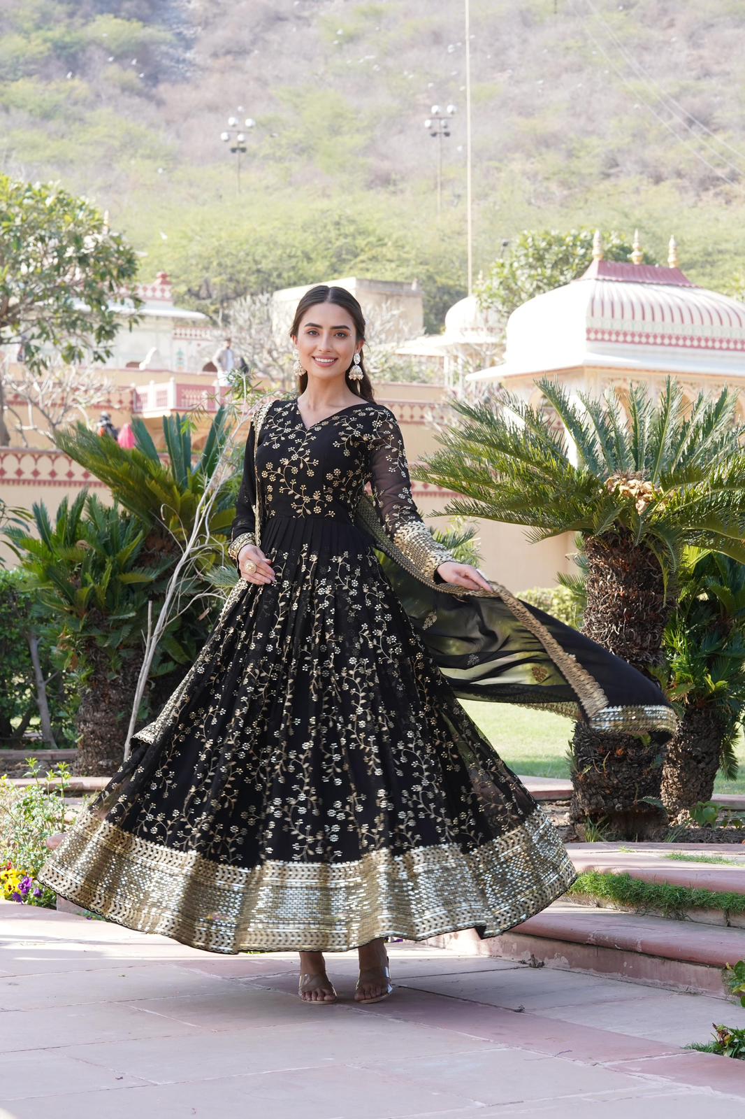 Faux Blooming Rich Embroidered Gown - Shopaholics Choice