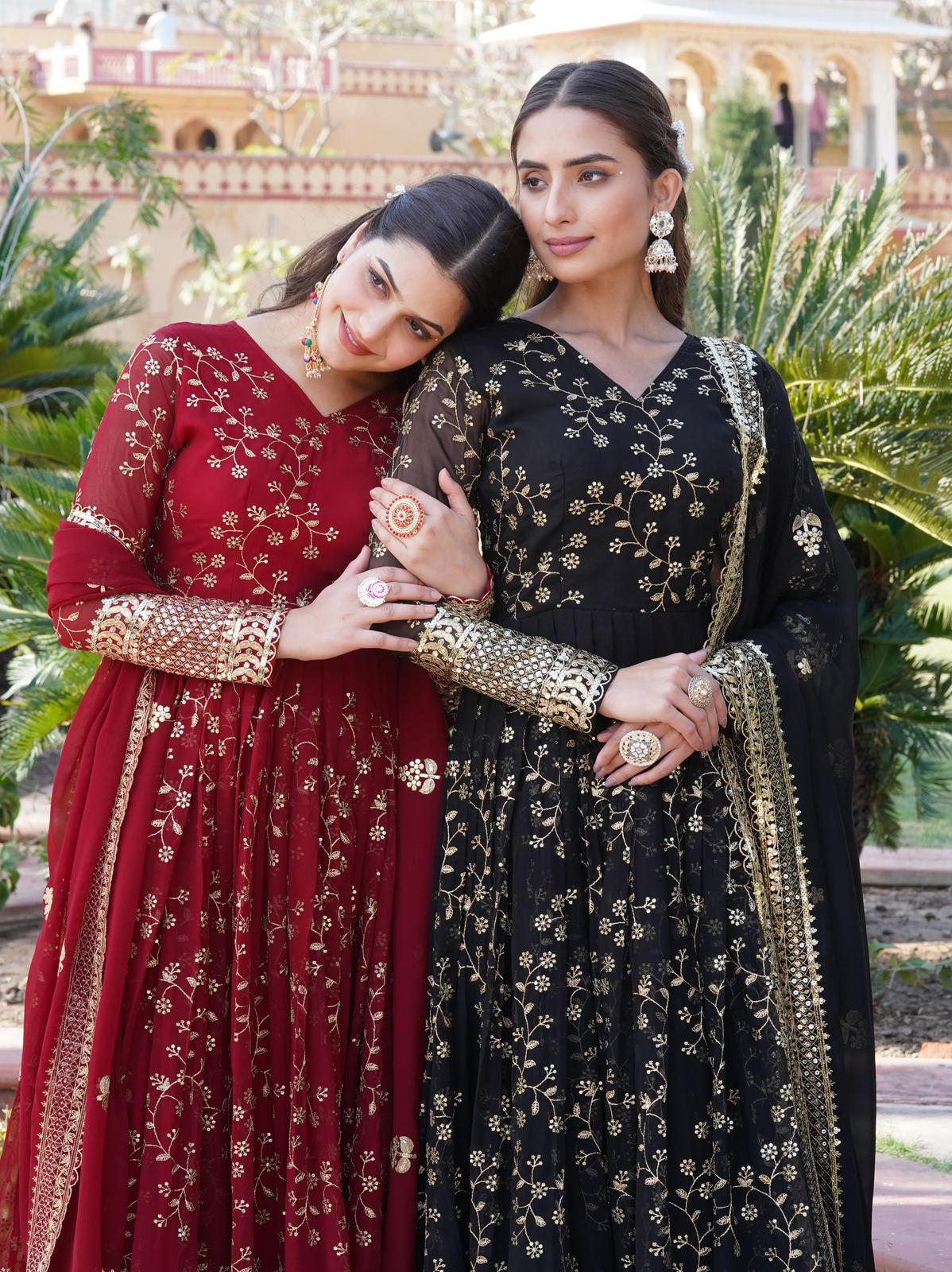 Faux Blooming Rich Embroidered Gown - Shopaholics Choice