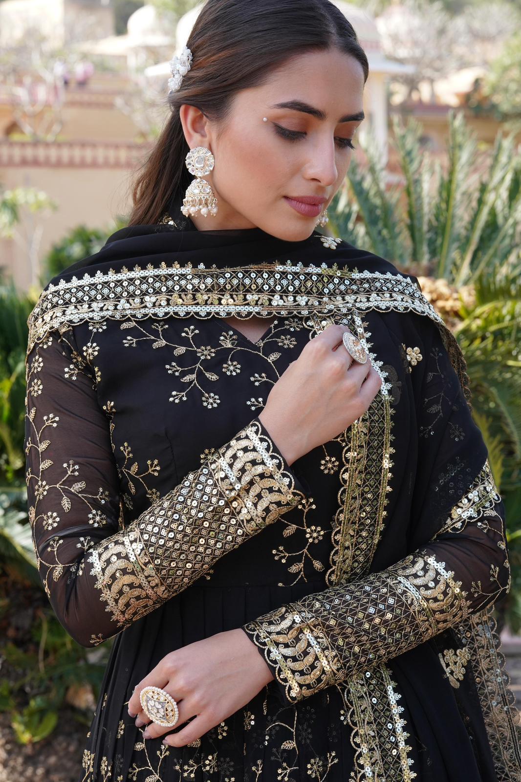 Faux Blooming Rich Embroidered Gown - Shopaholics Choice