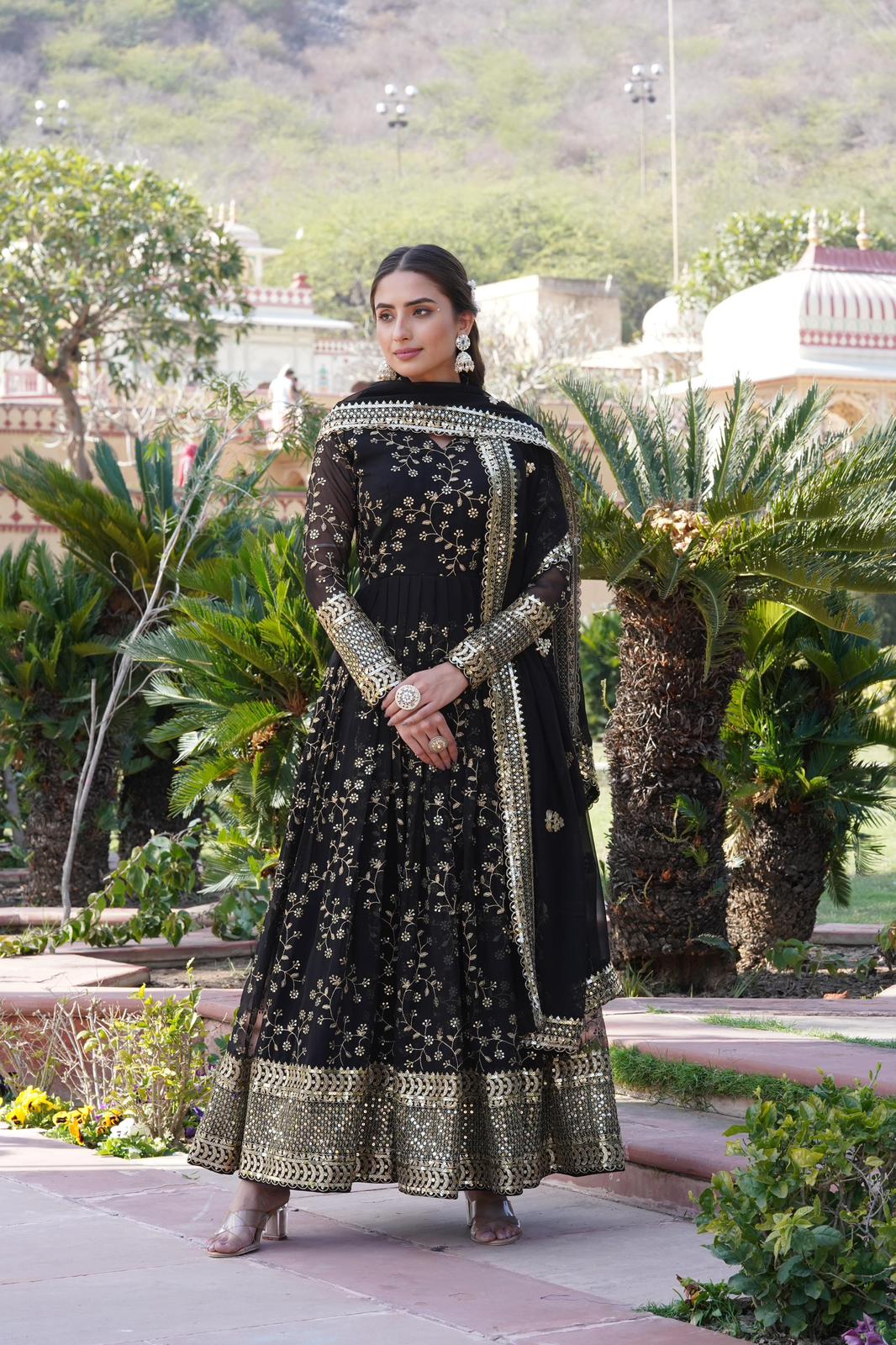 Faux Blooming Rich Embroidered Gown - Shopaholics Choice