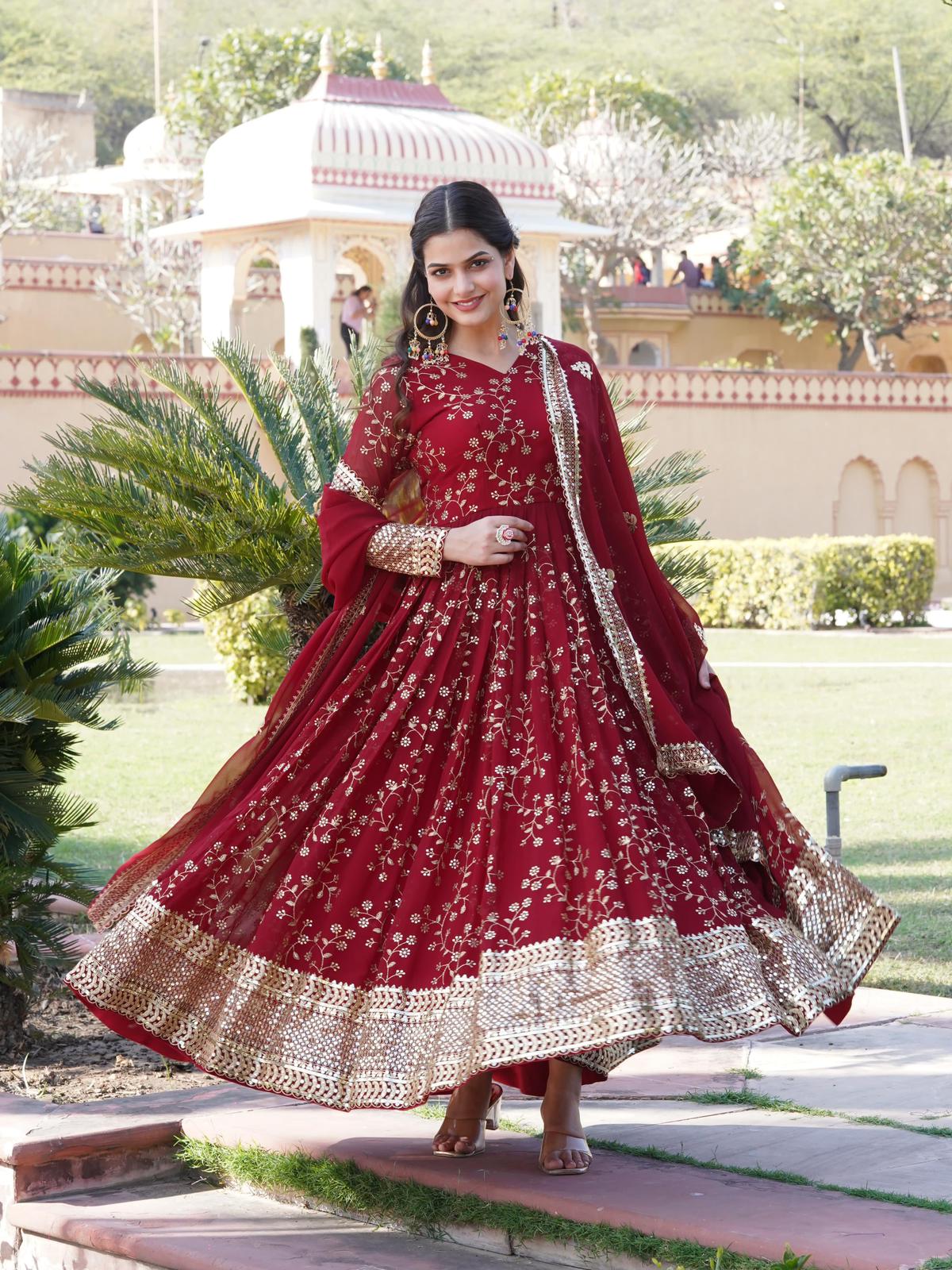 Faux Blooming Rich Embroidered Gown - Shopaholics Choice