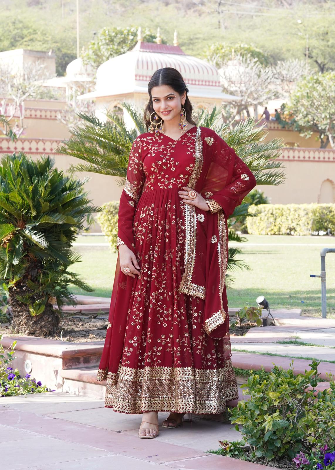 Faux Blooming Rich Embroidered Gown - Shopaholics Choice