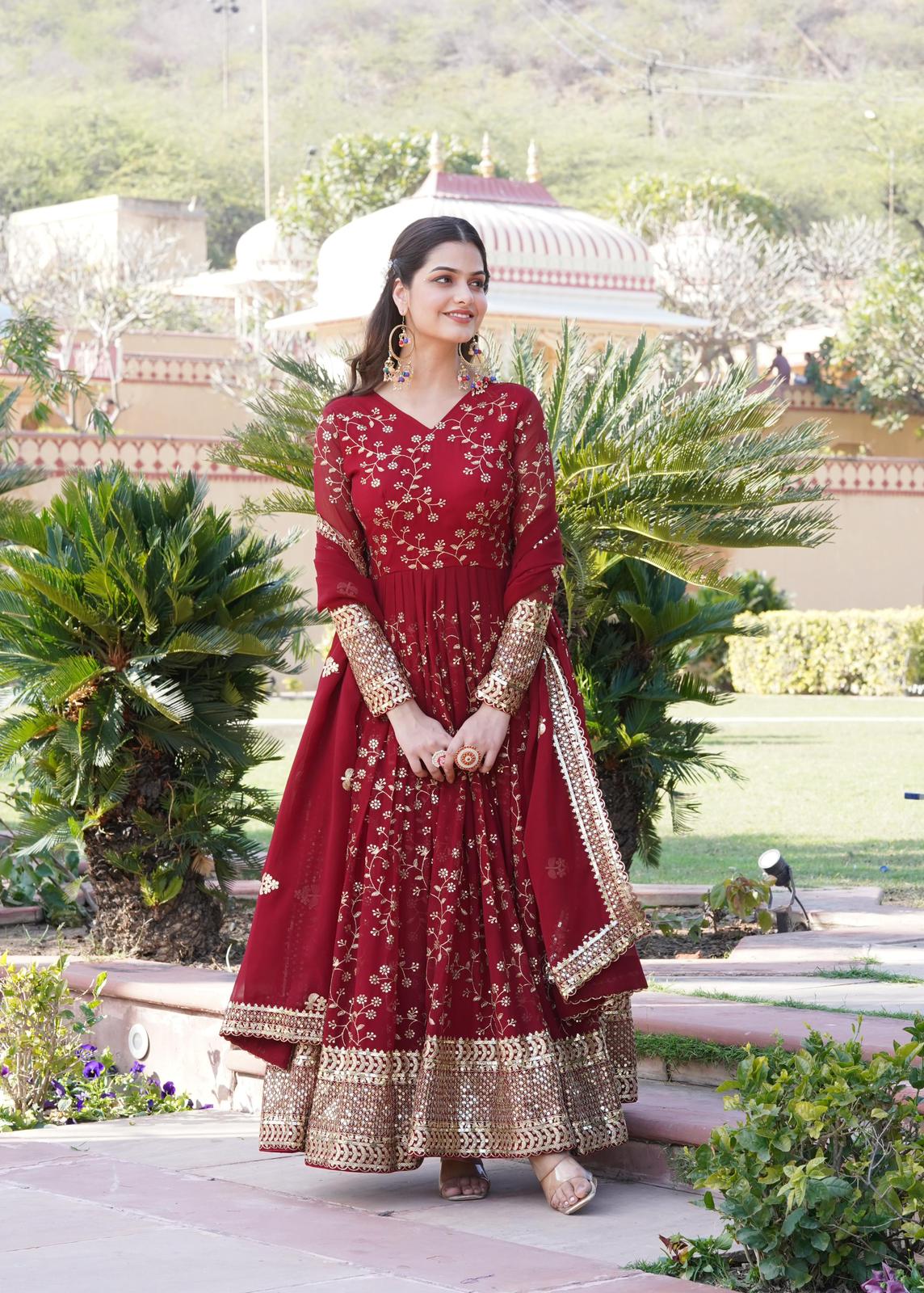 Faux Blooming Rich Embroidered Gown - Shopaholics Choice