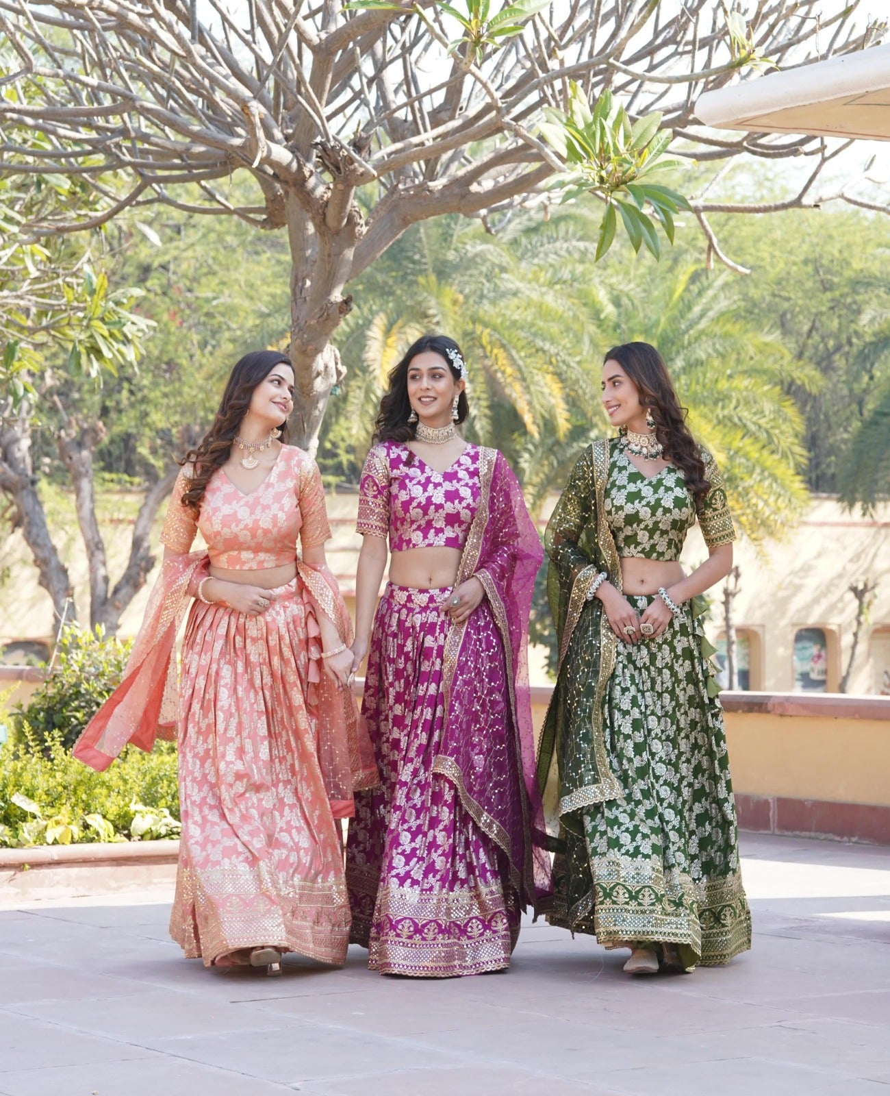 Solidcolour Dyable Viscose Jacquard Lehnga - Shopaholics Choice