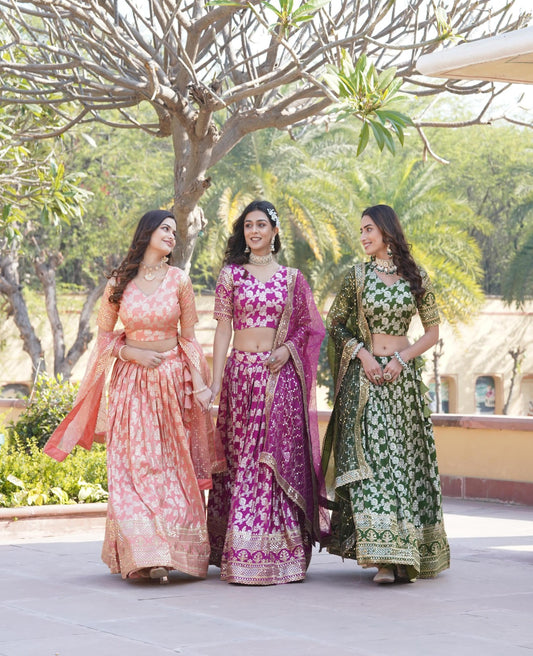 Solidcolour Dyable Viscose Jacquard Lehnga - Shopaholics Choice