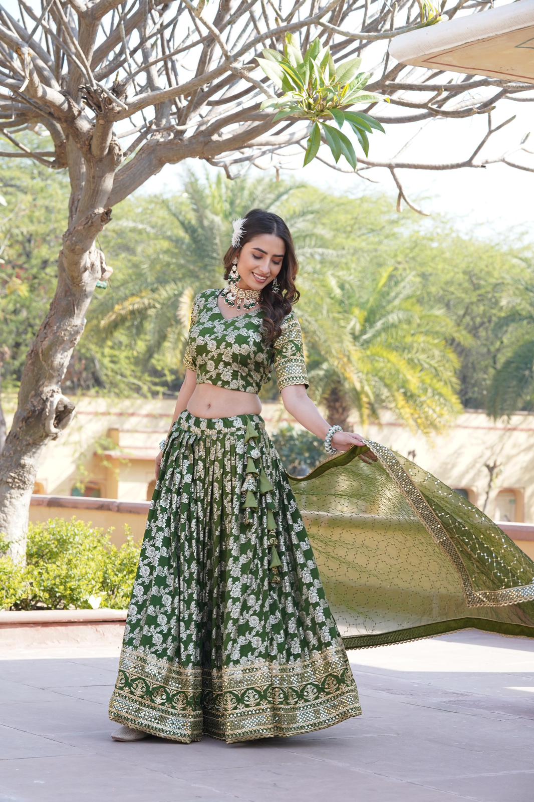 Solidcolour Dyable Viscose Jacquard Lehnga - Shopaholics Choice