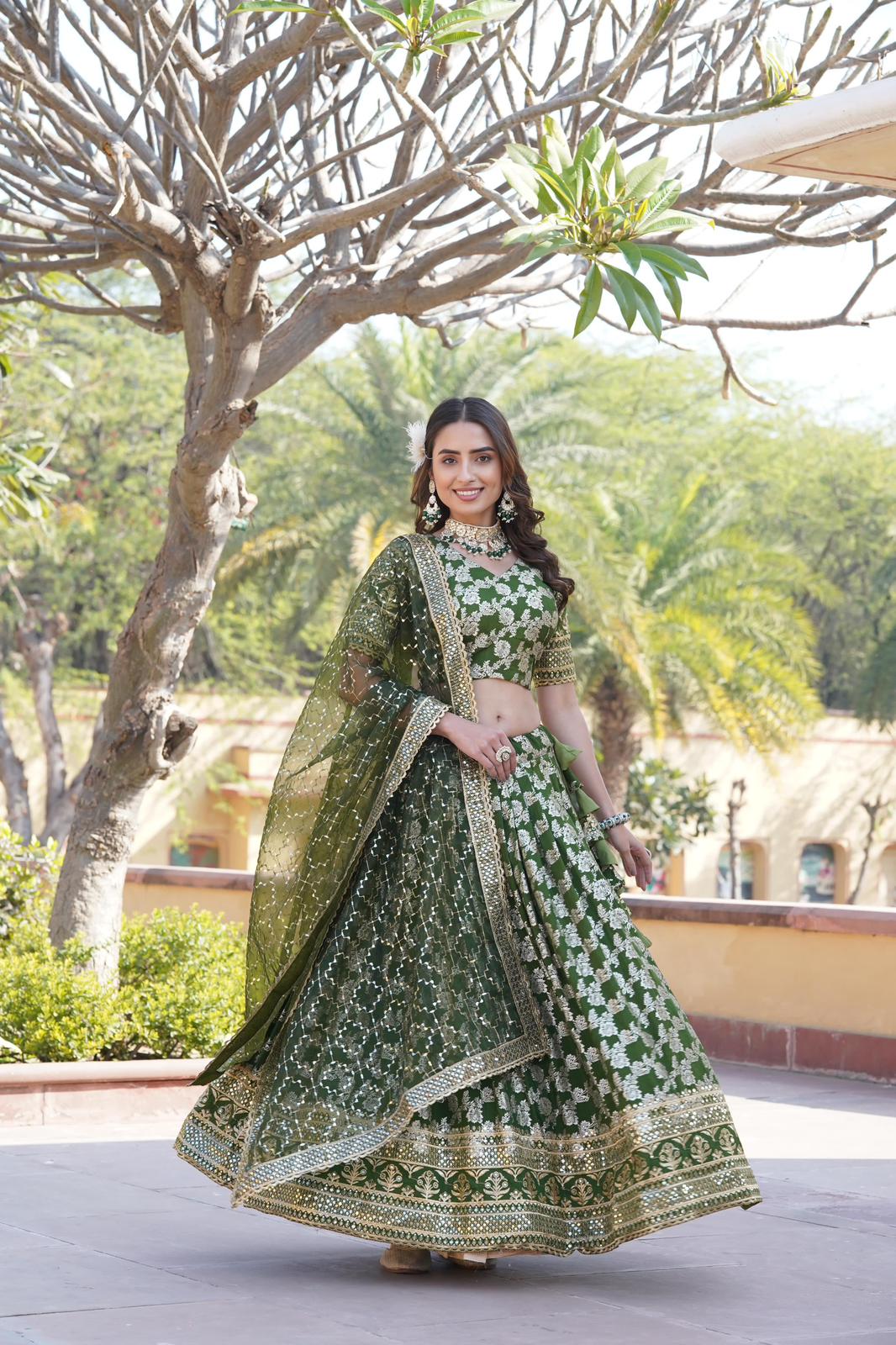 Solidcolour Dyable Viscose Jacquard Lehnga - Shopaholics Choice