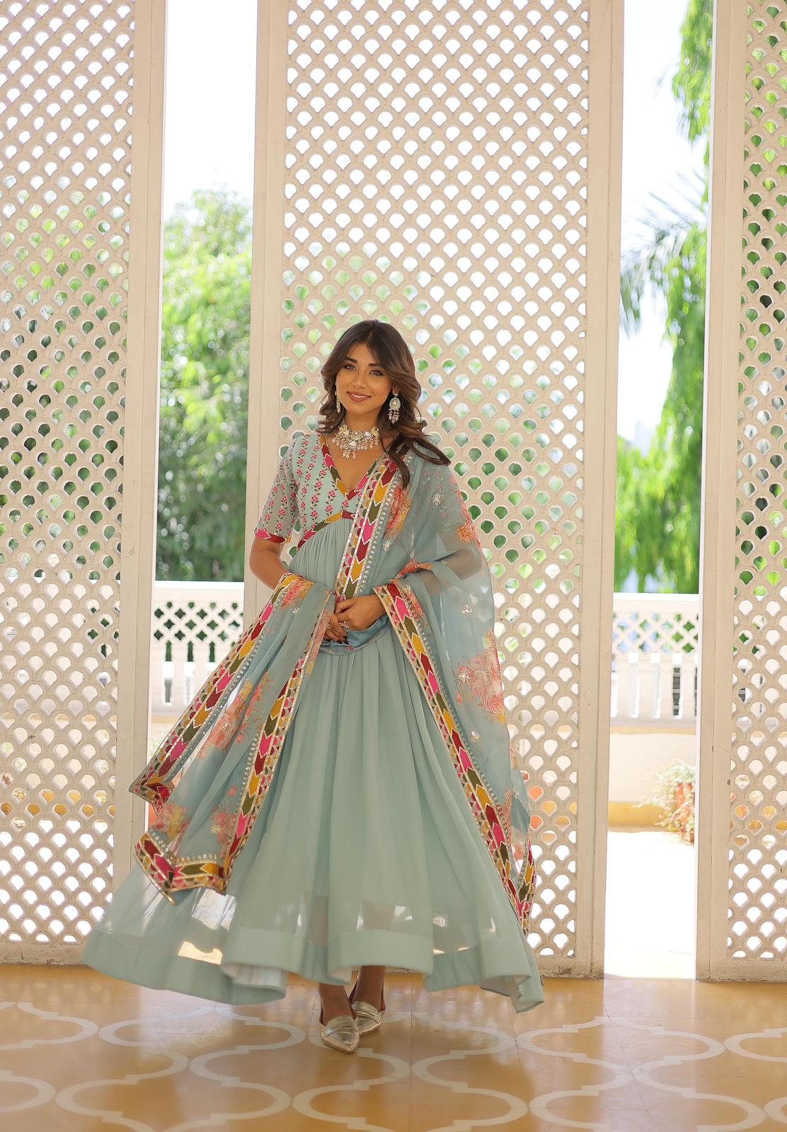Faux Georgette Embroidery Work Anarkali Gown - Shopaholics Choice