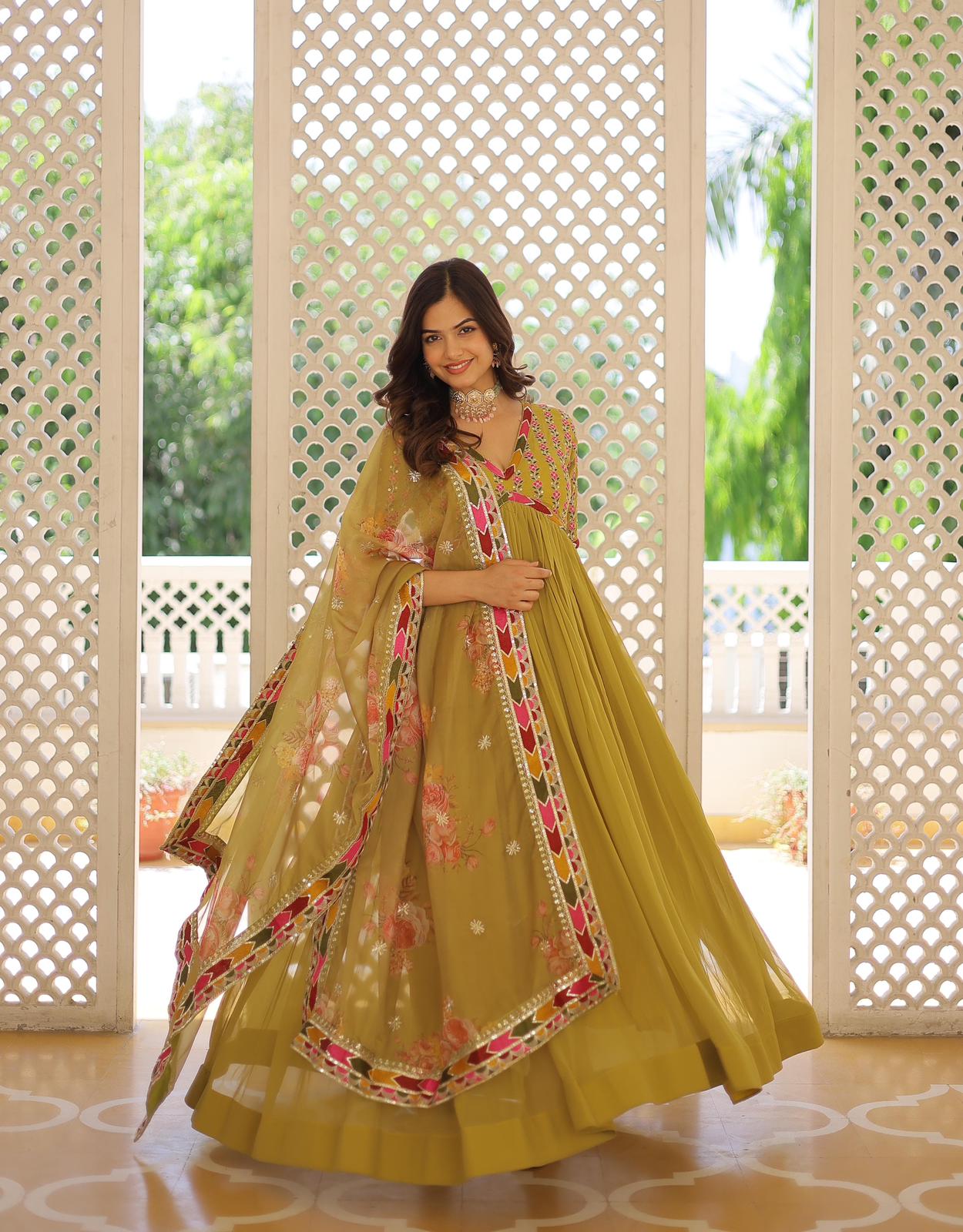 Faux Georgette Embroidery Work Anarkali Gown - Shopaholics Choice