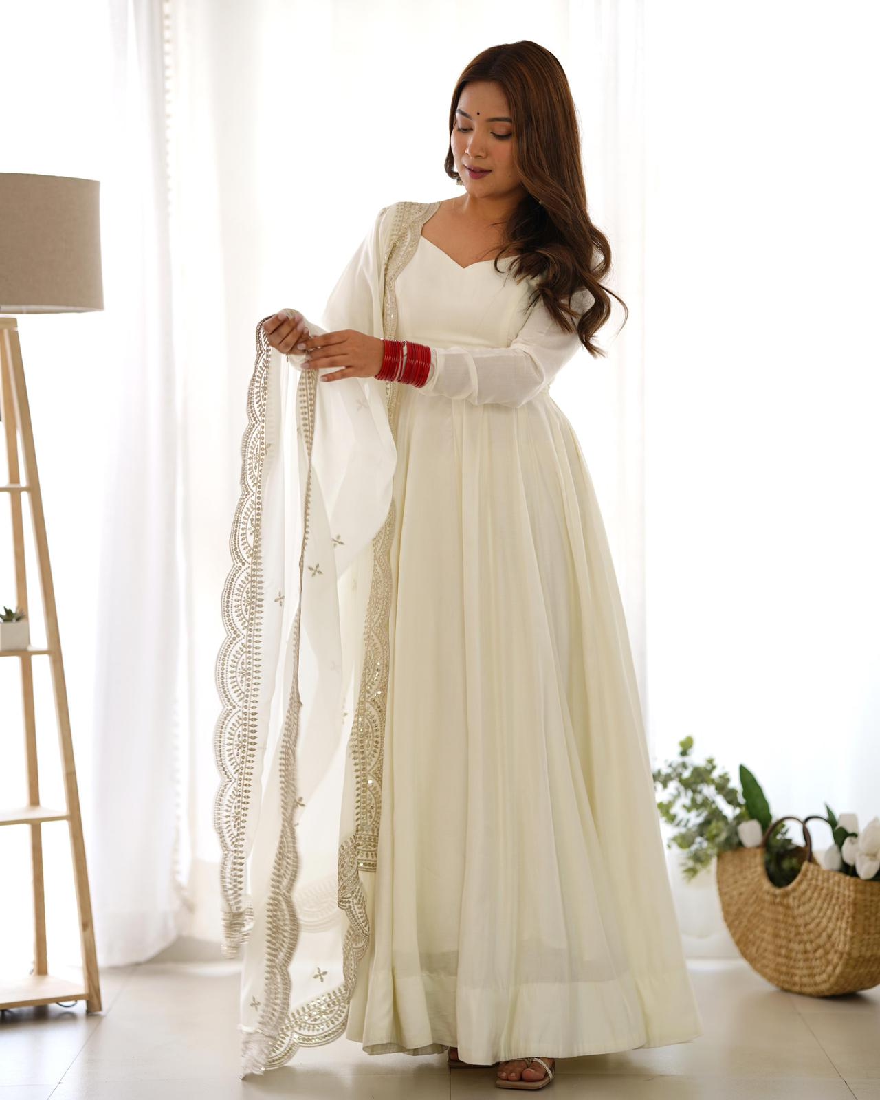 White Heavy Roman silk Anarkali Suit - Shopaholics Choice
