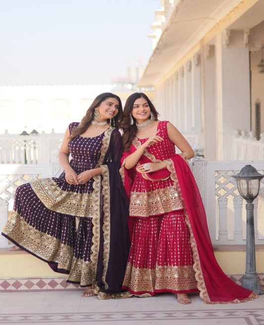 Solidcolour Georgette Sequins Work Sharara Suit - Shopaholics Choice