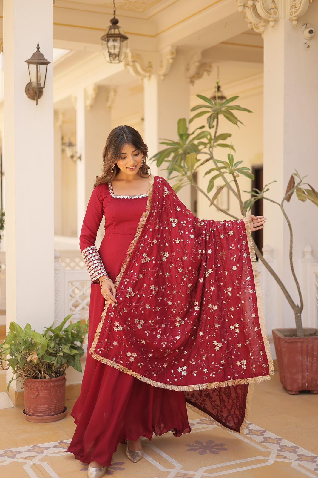 Solidcolour Vichitra Silk Embroidery Work Anarkali - Shopaholics Choice