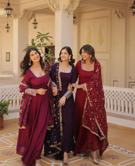Solidcolour Vichitra Silk Embroidery Work Anarkali - Shopaholics Choice