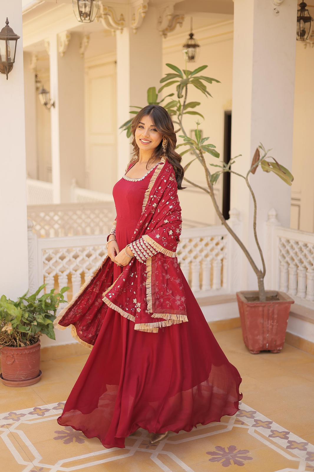 Solidcolour Vichitra Silk Embroidery Work Anarkali - Shopaholics Choice