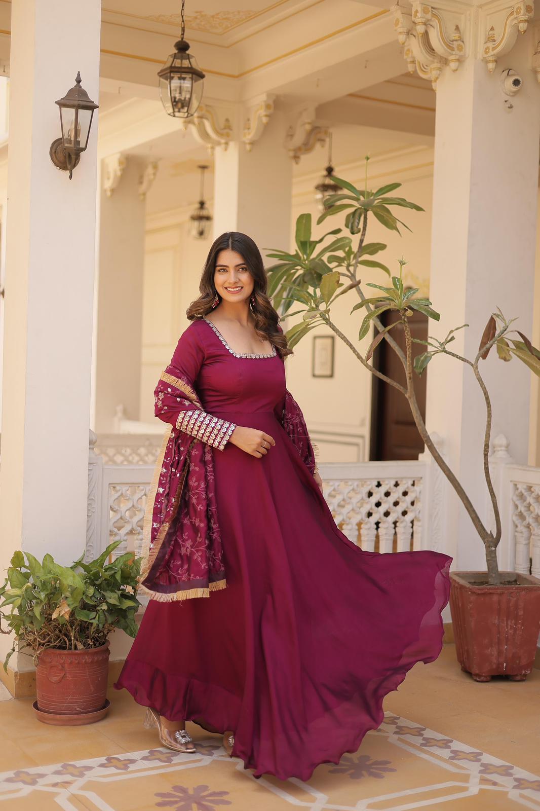 Solidcolour Vichitra Silk Embroidery Work Anarkali - Shopaholics Choice