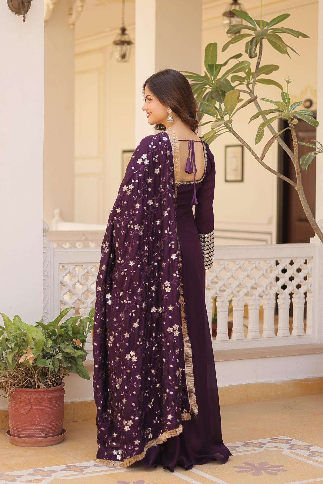 Solidcolour Vichitra Silk Embroidery Work Anarkali - Shopaholics Choice