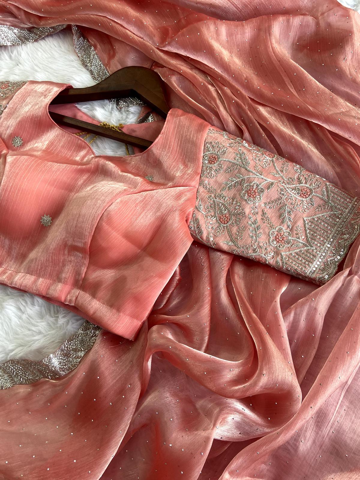 Solidcolour Jimmy Choo Silk Handwork Saree - Shopaholics Choice