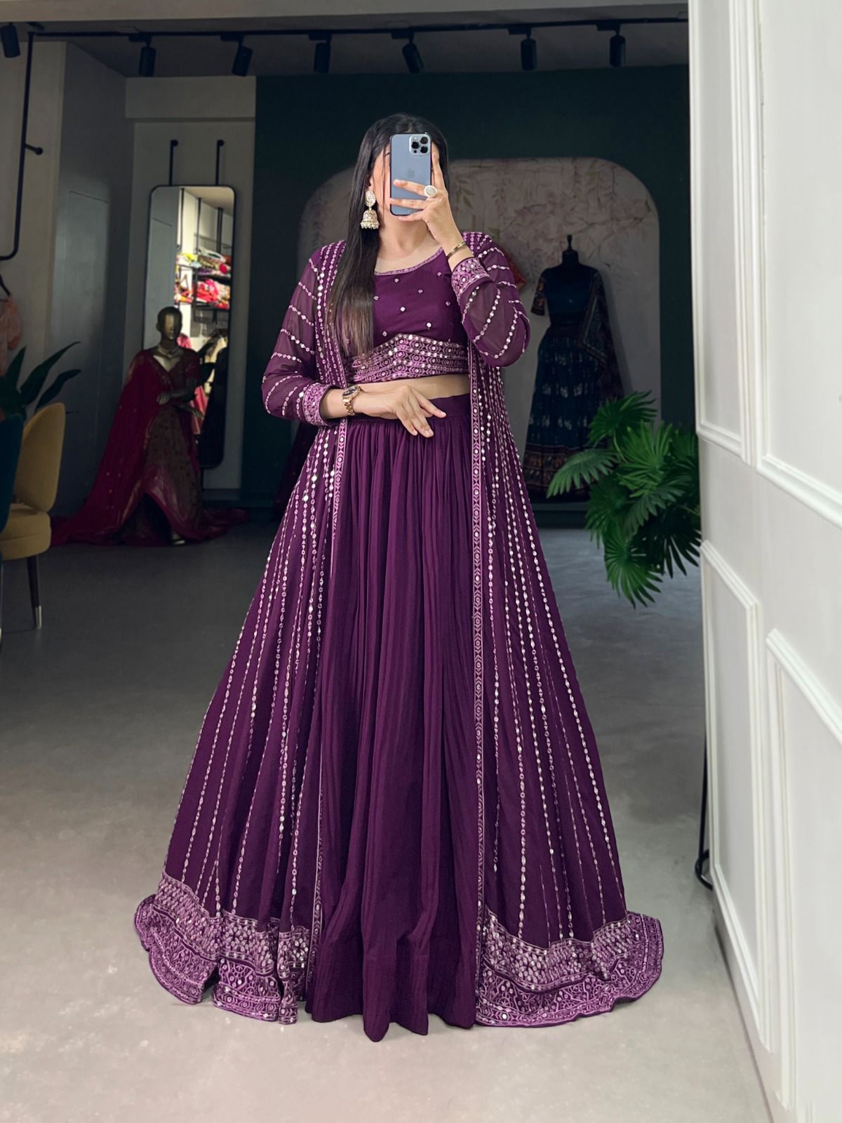 Purple Georgette Heavy Embroidery Indo Western - Shopaholics Choice