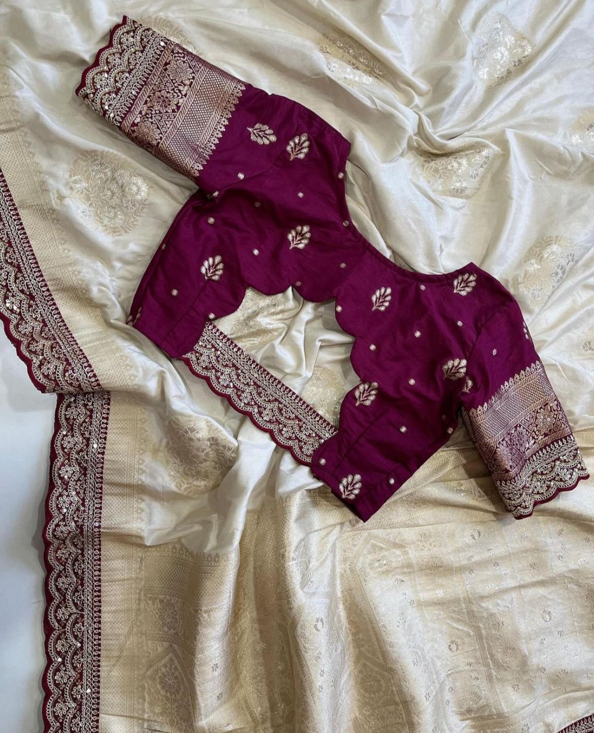 Beige Banarsi Pattu Saree - Shopaholics Choice