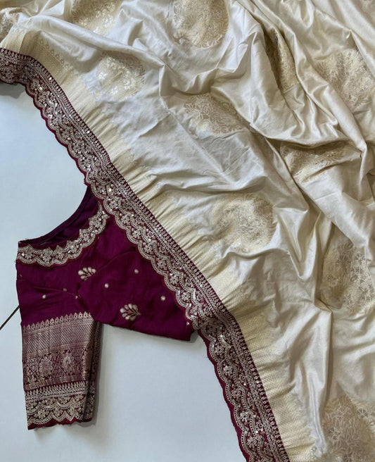 Beige Banarsi Pattu Saree - Shopaholics Choice