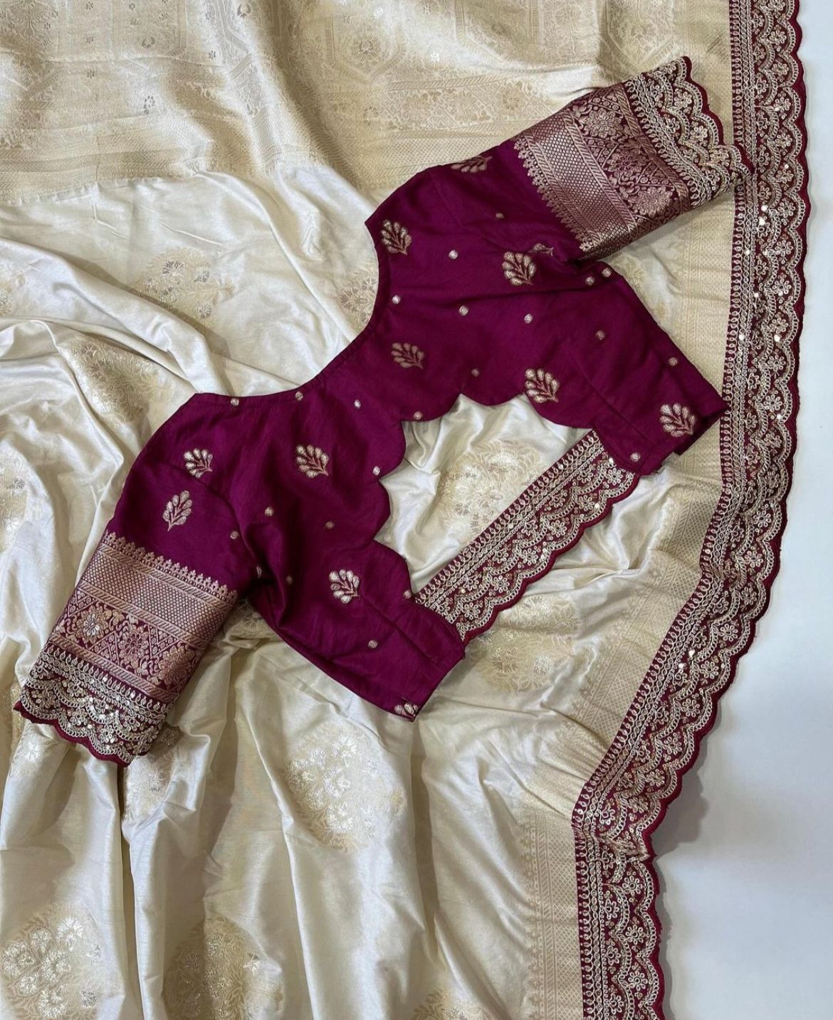 Beige Banarsi Pattu Saree - Shopaholics Choice