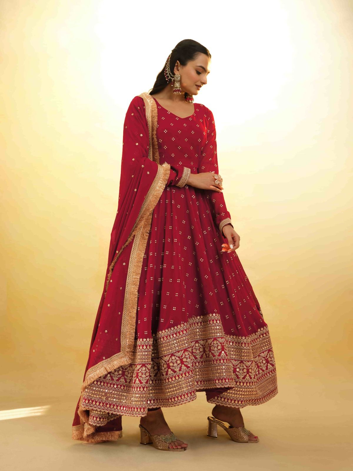 Maroon Georgette Heavy Border Embroidered Anarkali Gown - Shopaholics Choice