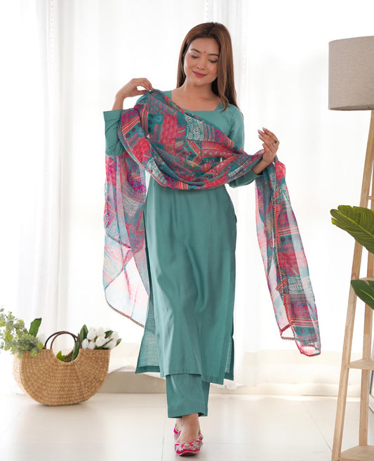 Light Sea Green Viscose Straight Kurta Set - Shopaholics Choice