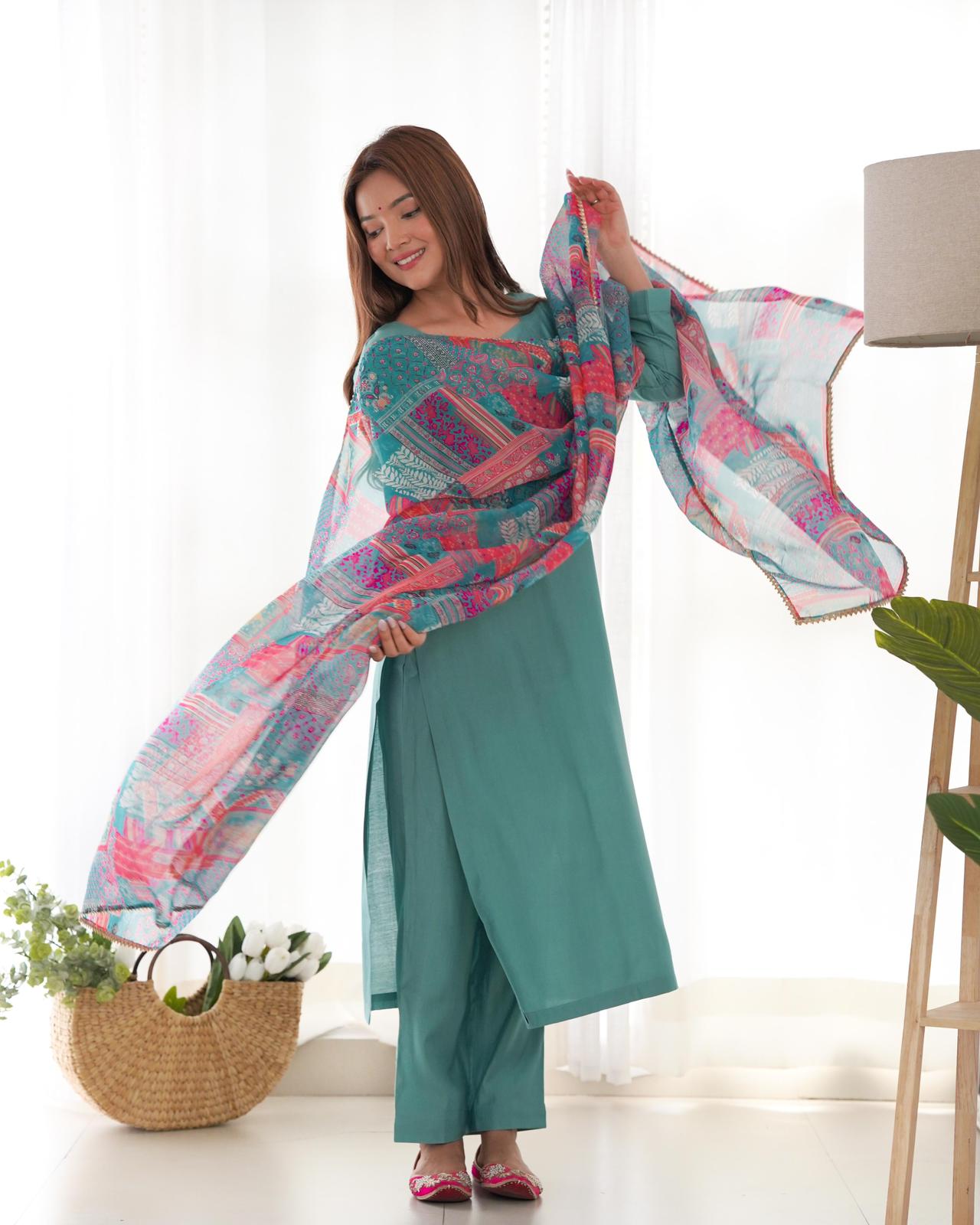 Light Sea Green Viscose Straight Kurta Set - Shopaholics Choice