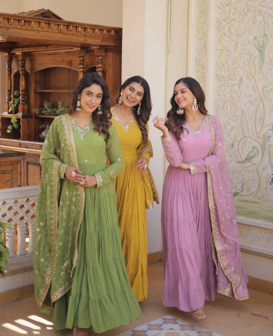 Georgette Frill Embroidery Work Anarkali - Shopaholics Choice