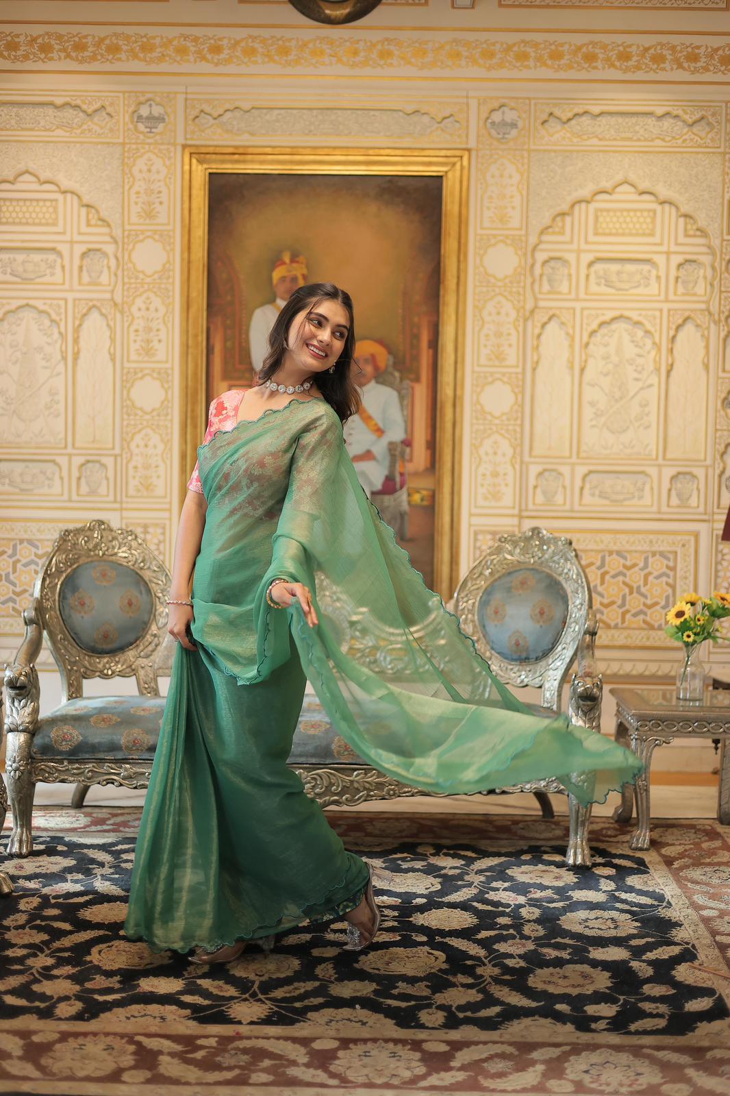Gold Coin Arko Cut Work Saree - Shopaholics Choice