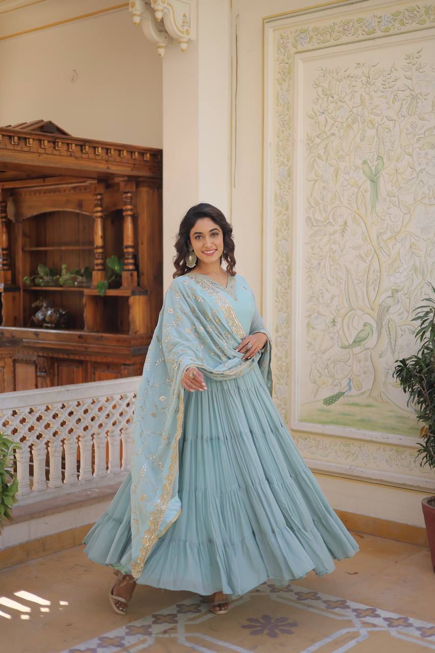 Georgette Frill Embroidery Work Anarkali - Shopaholics Choice