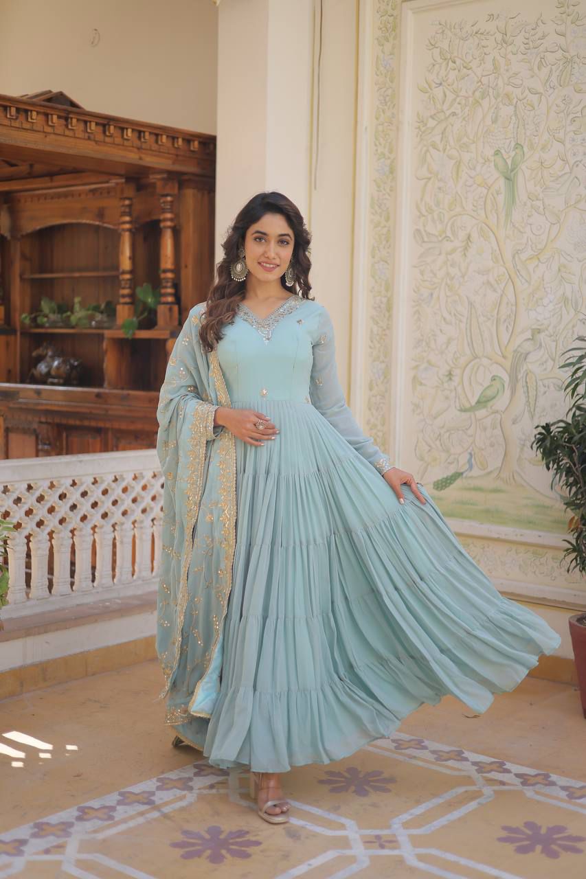 Georgette Frill Embroidery Work Anarkali - Shopaholics Choice
