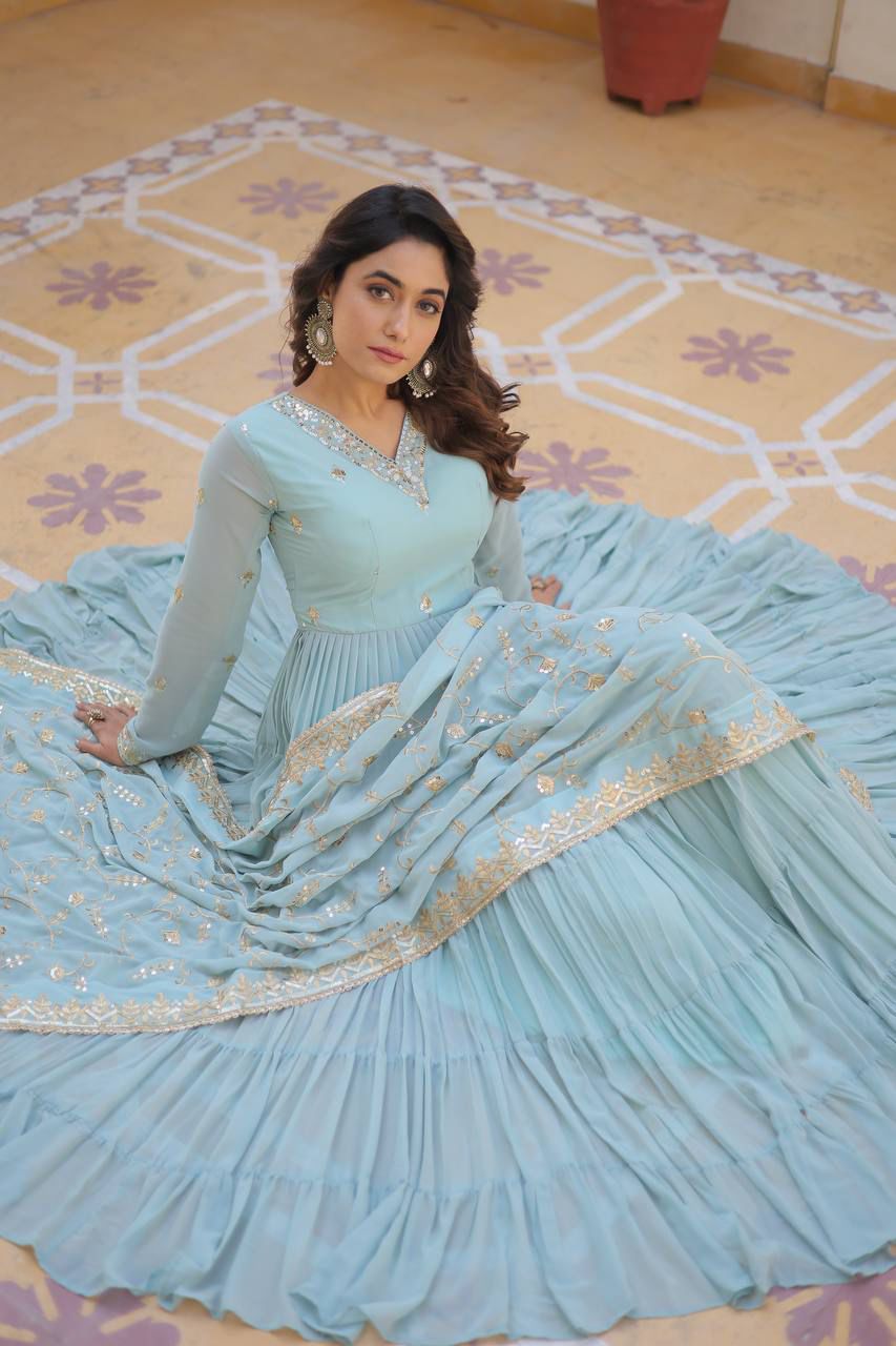 Georgette Frill Embroidery Work Anarkali - Shopaholics Choice