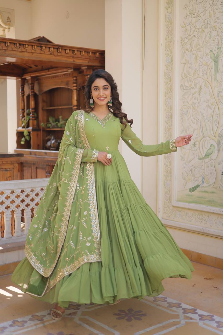 Georgette Frill Embroidery Work Anarkali - Shopaholics Choice